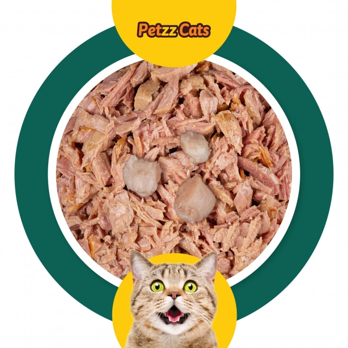 PetzzCats Lezzetli Sos İçinde Taze Fileto Ton Balıklı ve Kalamarlı Konserve Kedi Maması 70 Gr