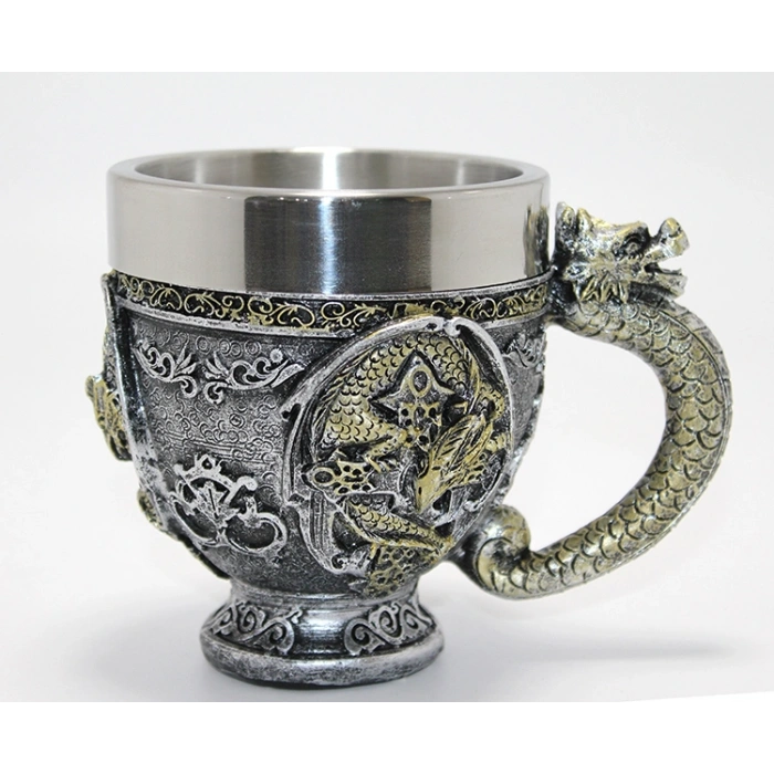 3D Ejderha Figürlü Kabartmalı Paslanmaz Çelik Kupa Bardak VIVA881