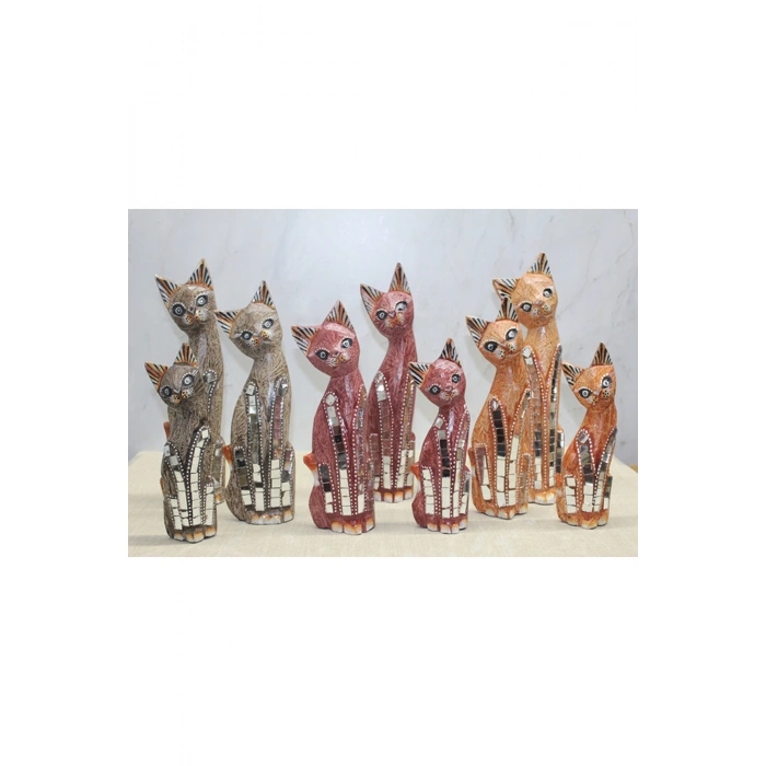 Ahşap 3Lü Kedi Seti 30 Cm 3