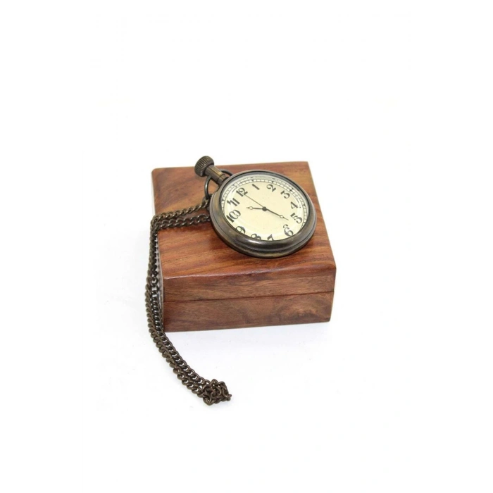 Ahşap Kutulu Pirinç Köstekli Saat