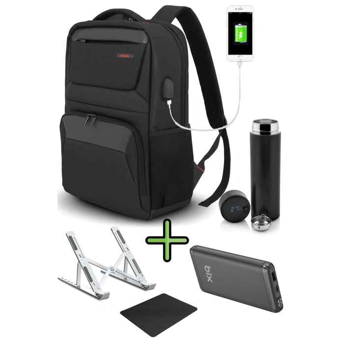 Business X MCC-805 Laptop Sırt Çantası + Powerbank + Termos + Laptop Standı + Mousepad 5li Set