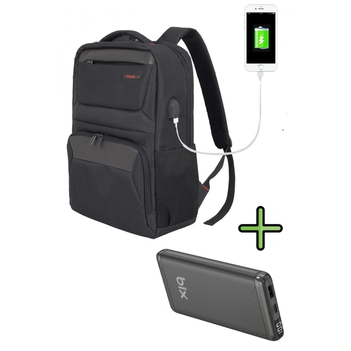 Business X MCC-805 Laptop Sırt Çantası + Dijital Göstergeli Hızlı Şarjlı Powerbank 22.5W QC 3.0 Şarj