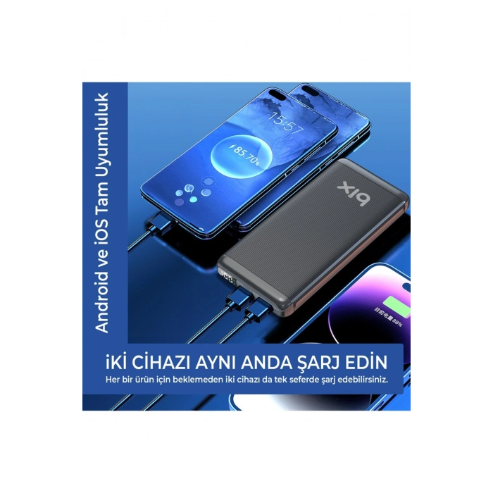 Business X MCC-805 Laptop Sırt Çantası + Dijital Göstergeli Hızlı Şarjlı Powerbank 22.5W QC 3.0 Şarj