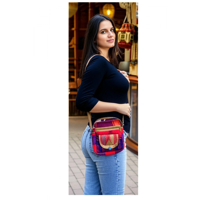 Etnik Desenli El Yapımı Çanta Kilim Dokuma Çanta Otantik Askılı Desenli Retro Omuz Çantası