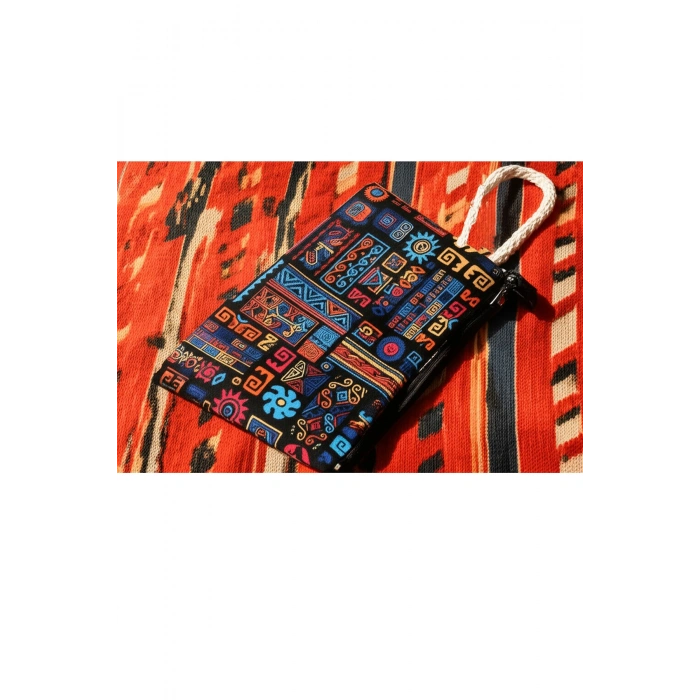 Etnik Desenli El Yapımı Çanta Kilim Dokuma Çanta Desenli Retro Omuz Çantası + Etnik Cüzdan Kalemlik