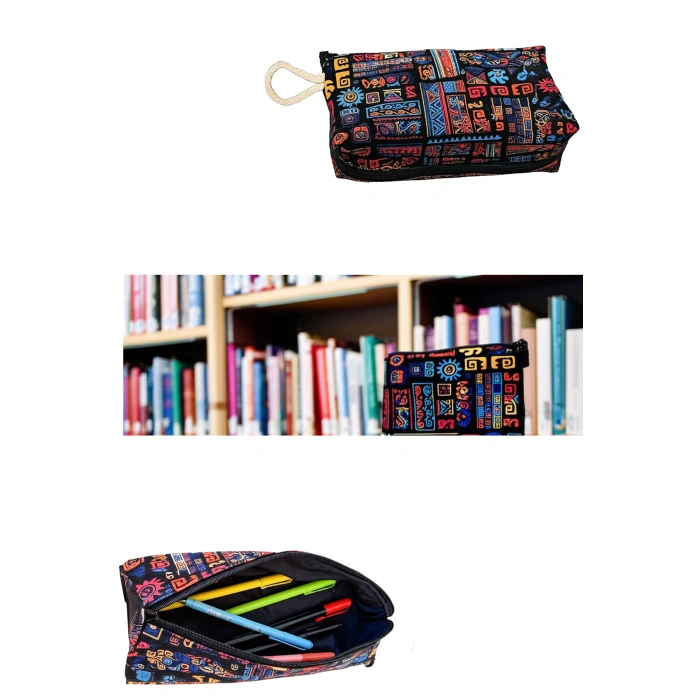 Etnik Desenli El Yapımı Çanta Kilim Dokuma Çanta Desenli Retro Omuz Çantası + Etnik Cüzdan Kalemlik