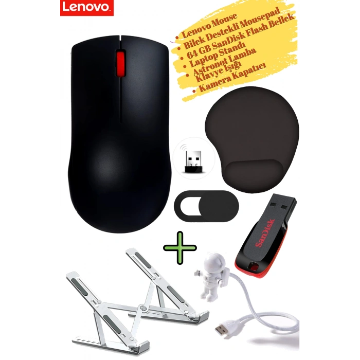 Mouse Kablosuz GY51L52638 Kamera Kapatıcı Laptop Standı, Mousepad, Klavye Lambası 64 GB Flash Bellek