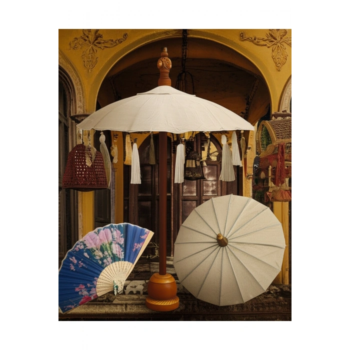 Bali Şemsiye Masa Üstü Dekoratif Şemsiye Bali Şemsiyesi El Yapımı Otantik Masa Şemsiyesi Ahşap Stand