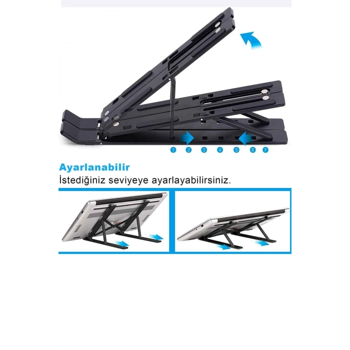 Stand Dayanıklı Metal Katlanabilir Ayarlı Siyah Renk Dizüstü Laptop Standı Tablet Laptop Tutucu