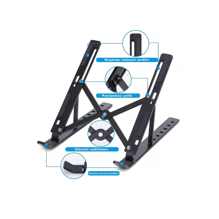 Metal Stand Ayarlanabilir Siyah Renk Laptop Standı Tutacağı, Bilek Destekli MousePad Kamera Kapatıcı