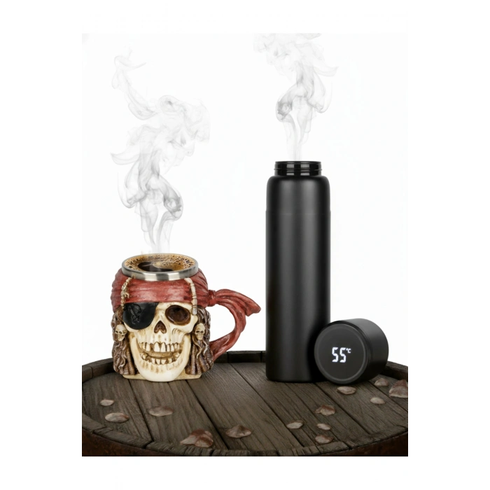 Kupa Bardak Kuru Kafalı Paslanmaz Çelik, Dijital Göstergeli Termos Termometreli Çelik