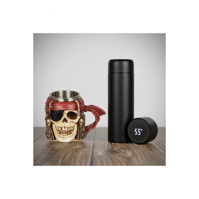 Kupa Bardak Kuru Kafalı Paslanmaz Çelik, Dijital Göstergeli Termos Termometreli Çelik