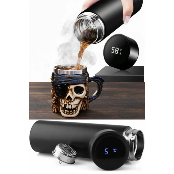 Seramik Cam Kahve Öğütücü Kahve Değirmeni, Dijital Smart Çelik Termos 3D Korsan Çelik Kupa Bardak