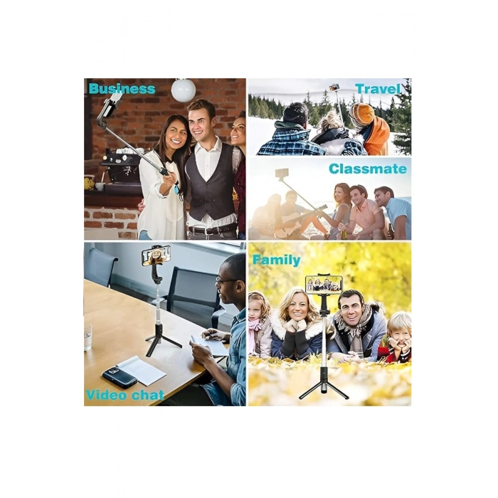 Bluetooth Kumandalı Selfie Çubuğu Tripod, 360 Döner Telefon Tutucu, Çok Amaçlı Telefon Temizleyici