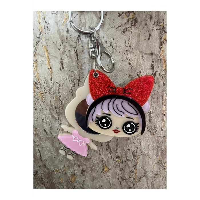 Lol Bebekli Aynalı Anahtarlık, Çanta Süsü, Çanta Aksesuarı, Lol Temalı Aynalı Anahtar