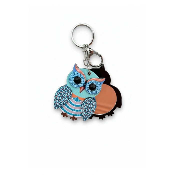 Baykuş Figürlü Aynalı Anahtarlık, Çanta Süsü, Çanta, Cüzdan Aksesuarı, Baykuş Temalı Aynalı Anahtar