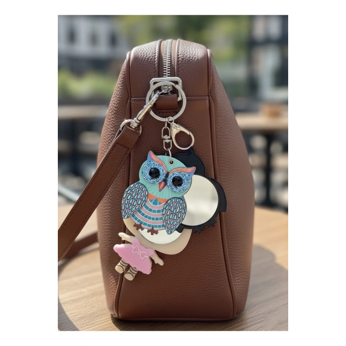 Baykuş Figürlü Aynalı Anahtarlık, Çanta Süsü, Çanta, Cüzdan Aksesuarı, Baykuş Temalı Aynalı Anahtar