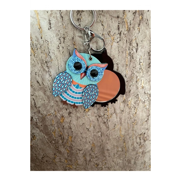 Baykuş Figürlü Aynalı Anahtarlık, Çanta Süsü, Çanta, Cüzdan Aksesuarı, Baykuş Temalı Aynalı Anahtar