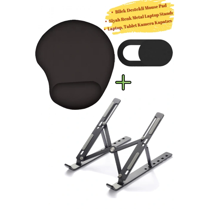 Mousepad Bilek Destekli Mouse Pad, Siyah Renk Metal Laptop Standı Laptop Kamera Kapatıcı