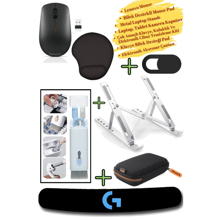 Mouse 400, Kamera Kapatıcı, Metal Laptop Standı, Mousepad, Klavyepad, Temizlik Kiti, Taşıma Çantası