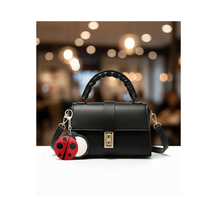 Omuz ve El Çantası Uğur Böcekli Figürlü Aynalı Anahtarlık Hediyeli, Mekanizmalı Günlük Sade Çanta