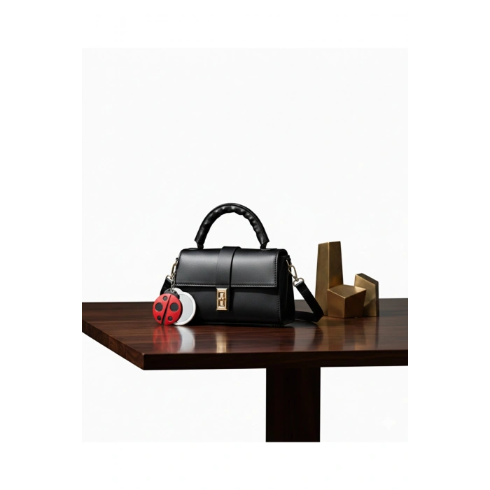 Omuz ve El Çantası Uğur Böcekli Figürlü Aynalı Anahtarlık Hediyeli, Mekanizmalı Günlük Sade Çanta