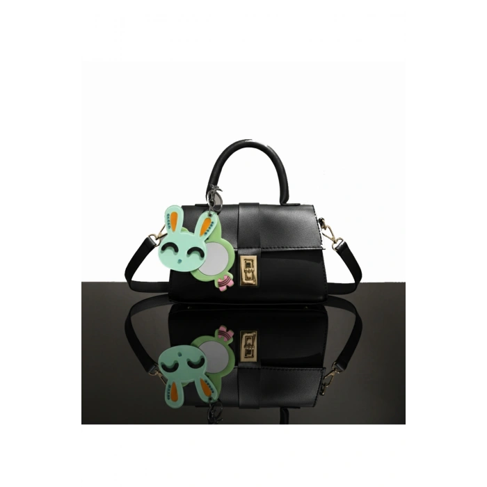 Omuz ve El Çantası ve Tavşan Figürlü Aynalı Anahtarlık Hediyeli, Mekanizmalı Günlük Sade Çanta