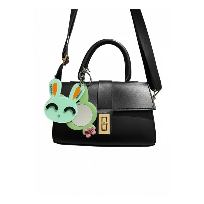 Omuz ve El Çantası ve Tavşan Figürlü Aynalı Anahtarlık Hediyeli, Mekanizmalı Günlük Sade Çanta