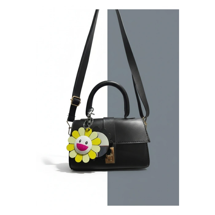 Omuz ve El Çantası ve Papatya Figürlü Aynalı Anahtarlık Hediyeli, Mekanizmalı Günlük Sade Çanta