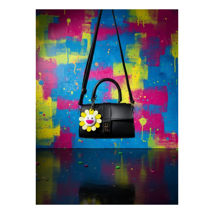 Omuz ve El Çantası ve Papatya Figürlü Aynalı Anahtarlık Hediyeli, Mekanizmalı Günlük Sade Çanta