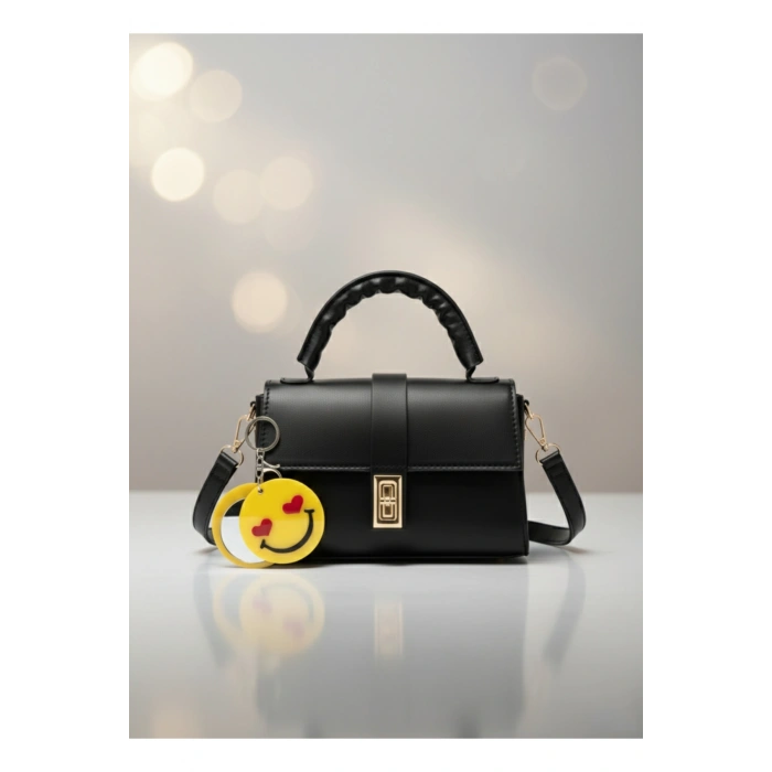 Omuz ve El Çantası ve Gülen Yüz Figürlü Aynalı Anahtarlık Hediyeli, Mekanizmalı Günlük Sade Çanta