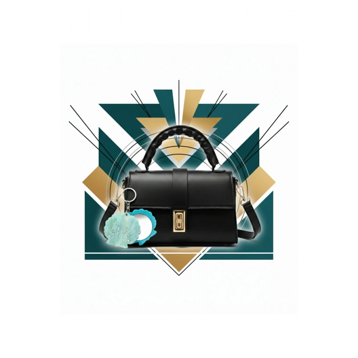 Omuz ve El Çantası ve Deniz Kabuğu Figürlü Aynalı Anahtarlık Hediyeli, Mekanizmalı Günlük Sade Çanta