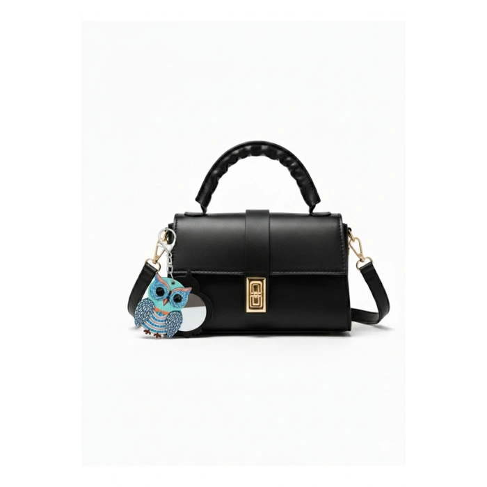 Omuz ve El Çantası ve Baykuş Figürlü Aynalı Anahtarlık Hediyeli, Mekanizmalı Günlük Sade Çanta