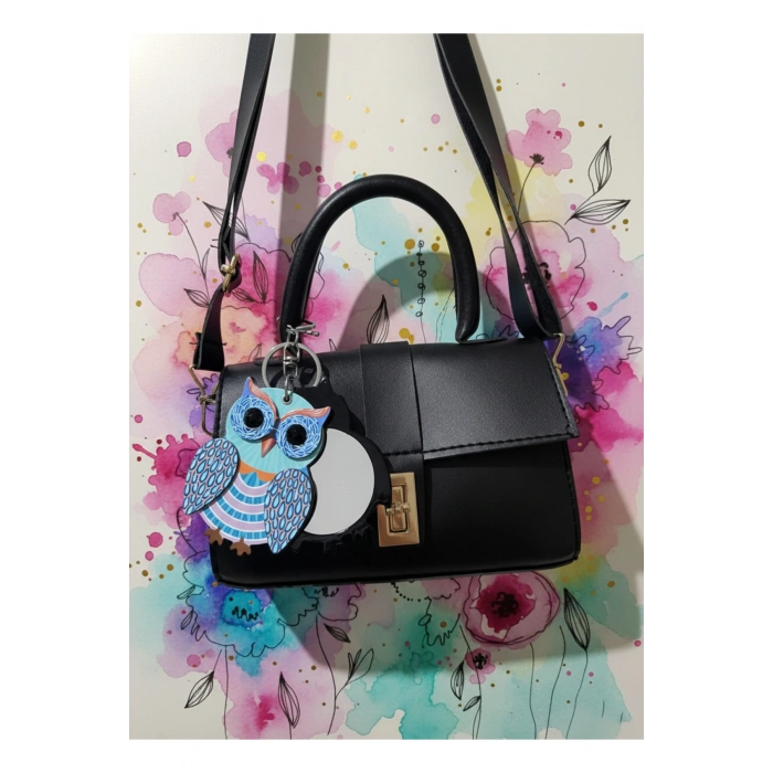 Omuz ve El Çantası ve Baykuş Figürlü Aynalı Anahtarlık Hediyeli, Mekanizmalı Günlük Sade Çanta