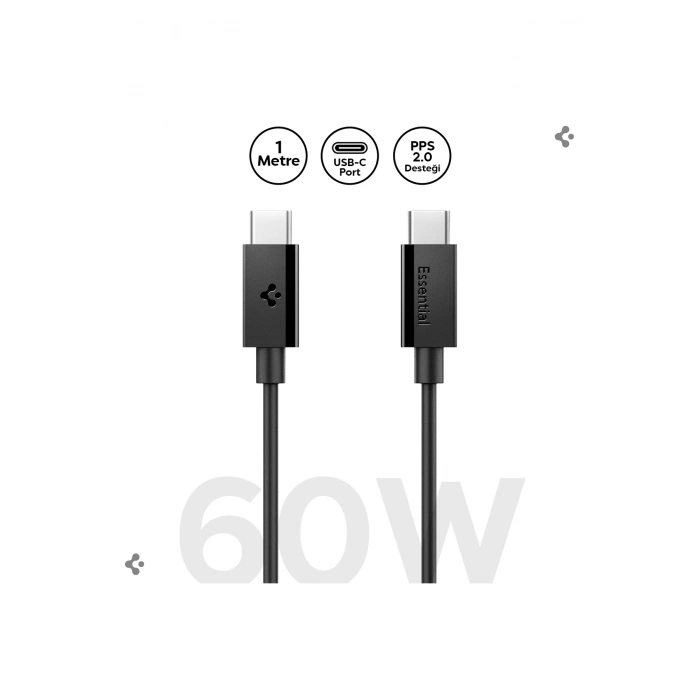 USB-C to USB-C 1 Metre Kablo 60W Güç / PPS 2.0 Super Hızlı Şarj / 480 Mbps Type-C Black - ACA08718