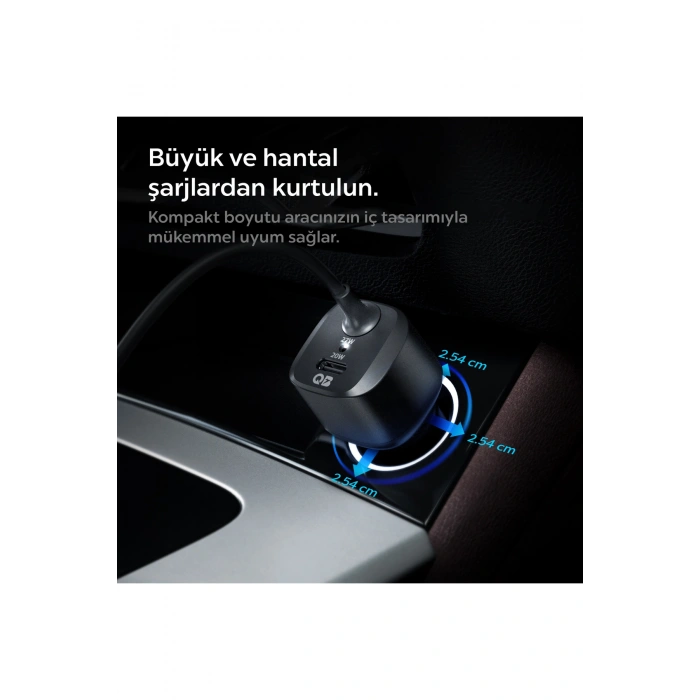 47W USB-C 2 Port Araç içi Hızlı Şarj Aleti + Lightning Şarj Kablo Güç Adaptörü Çakmaklık - ACP04205