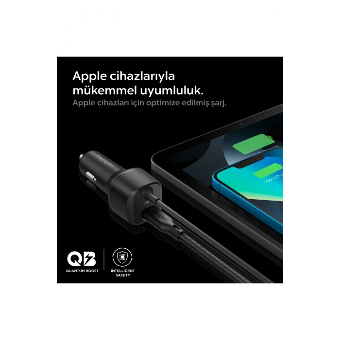 47W USB-C 2 Port Araç içi Hızlı Şarj Aleti + Lightning Şarj Kablo Güç Adaptörü Çakmaklık - ACP04205