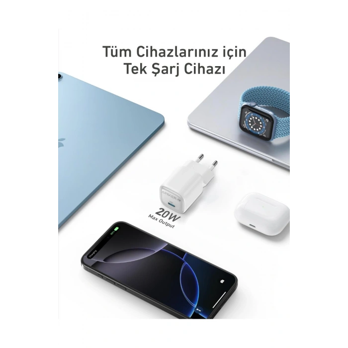 Zolo 20W GaN USB-C Şarj Cihazı, PowerLine USB-C to USB-C Örgülü Kablo 3ft/0.9m 60W Kablo