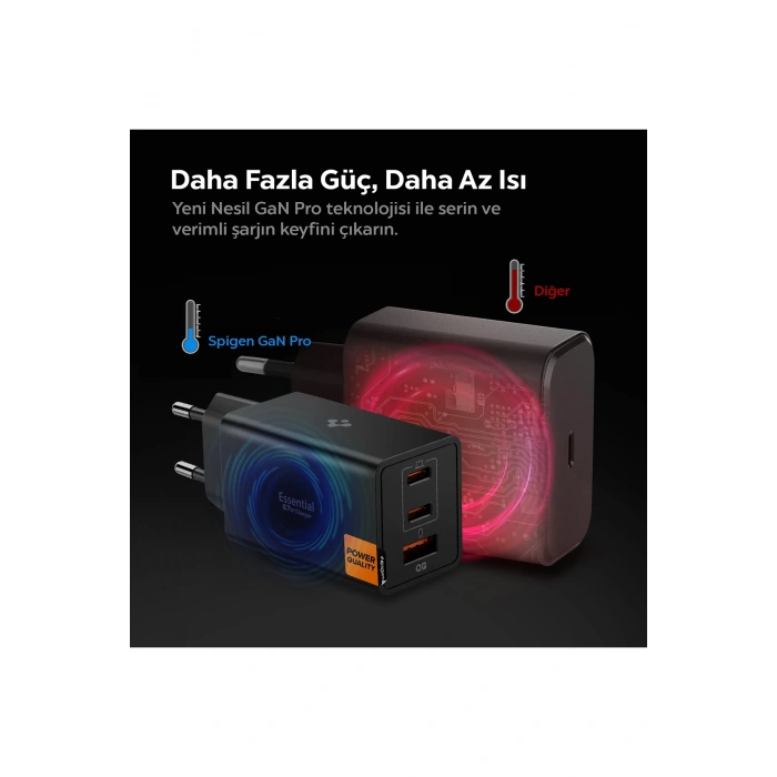 67W USB-C + USB-A 3 Port Hızlı Şarj Aleti PPS 2.0 Desteği GaN Pro Destekli Type-C Black - ACH09458
