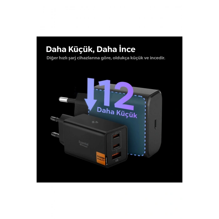 67W USB-C + USB-A 3 Port Hızlı Şarj Aleti PPS 2.0 Desteği GaN Pro Destekli Type-C Black - ACH09458