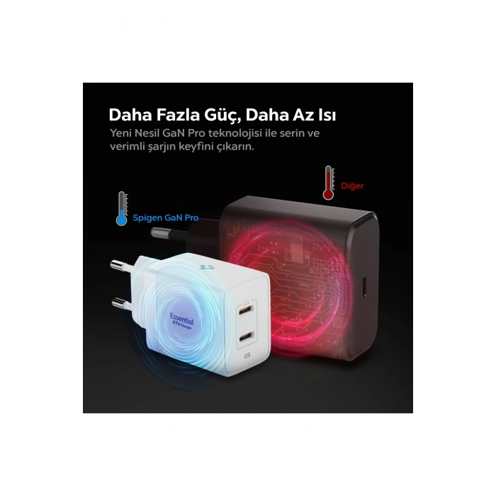 47W USB-C 2 Port Mini Hızlı Şarj Aleti Samsung PPS 2.0 GaN Pro Destekli Akım Koruma Type-C ACH08707