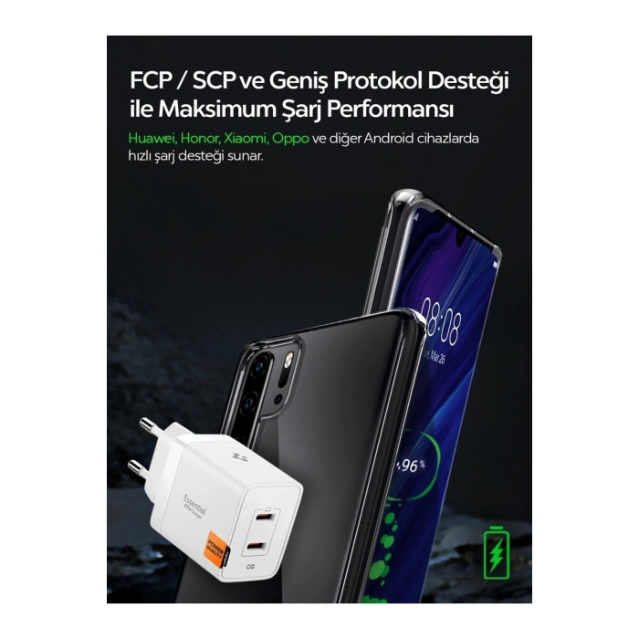 47W USB-C 2 Port Mini Hızlı Şarj Aleti Samsung PPS 2.0 GaN Pro Destekli Akım Koruma Type-C ACH08707