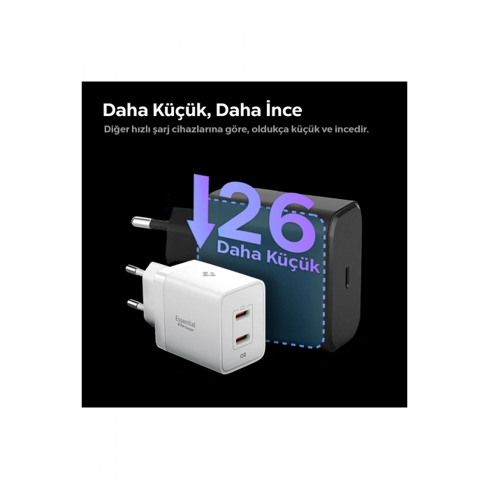 47W USB-C 2 Port Mini Hızlı Şarj Aleti Samsung PPS 2.0 GaN Pro Destekli Akım Koruma Type-C ACH08707