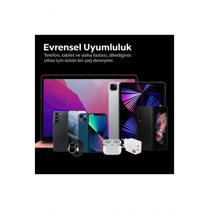 47W USB-C 2 Port Mini Hızlı Şarj Aleti Samsung PPS 2.0 GaN Pro Destekli Akım Koruma Type-C ACH08707