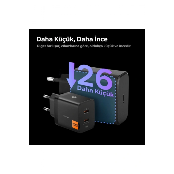 47W USB-C 2 Port Mini Hızlı Şarj Aleti Samsung PPS 2.0 GaN Pro Destekli Akım Koruma Type-C ACH09457