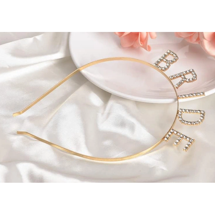 Altın Gold Renk Bekarlığa Veda Kristal Taş Bride Tacı İthal