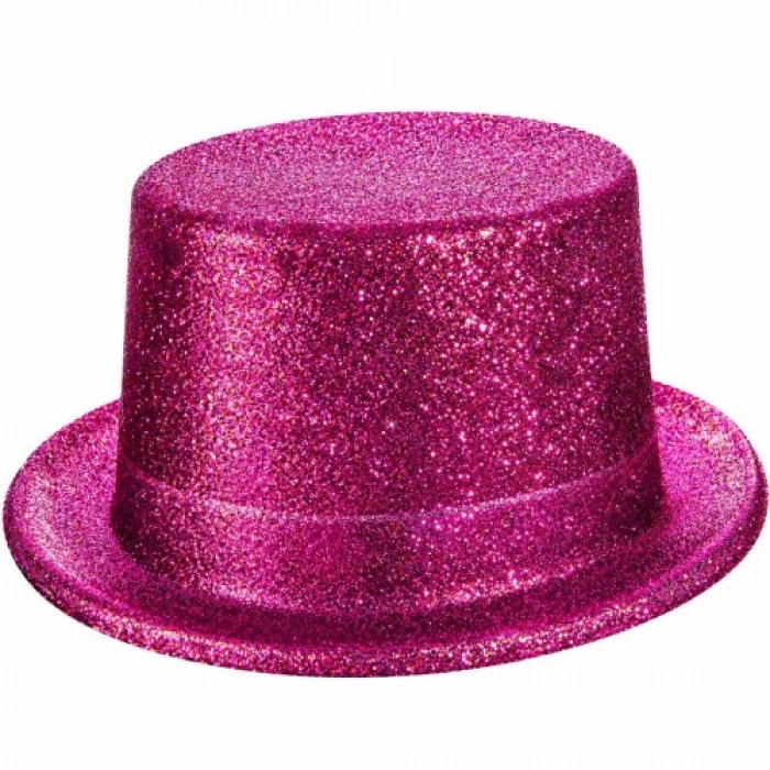 Fuşya Simli Glitter Silindir Parti Şapkası