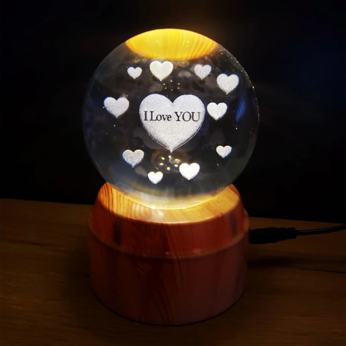 Kalpli I Love You Tasarımlı Dönen Cam Küre