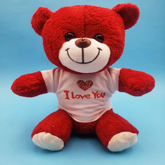 Kırmızı I Love You Tişörtlü Peluş Ayıcık