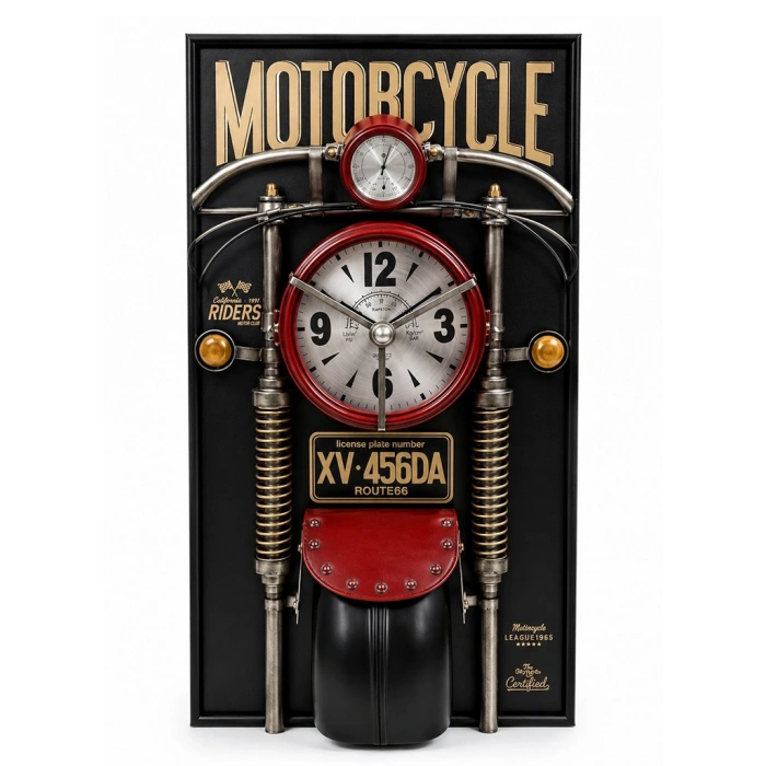 Motosiklet Tasarımlı Metal Duvar Saati Alk5788